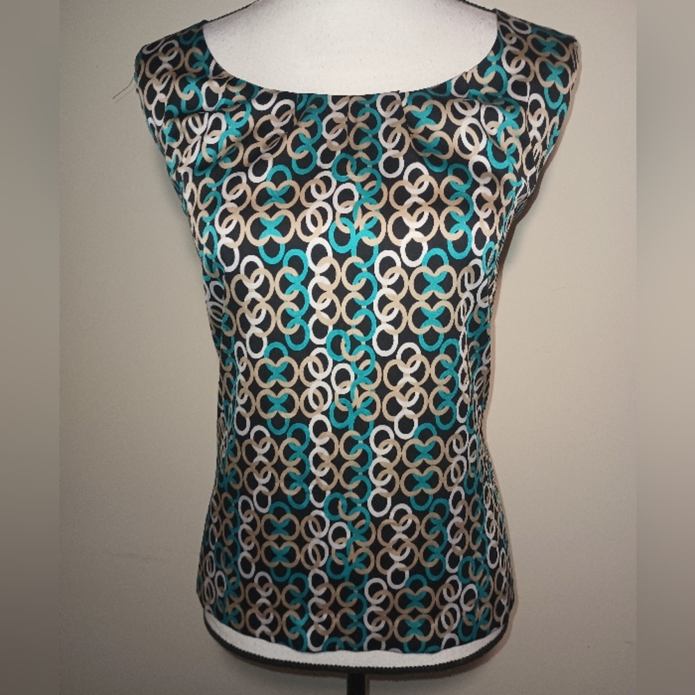 Dana Buchman Black and Teal Chain Print Blouse SZXL
